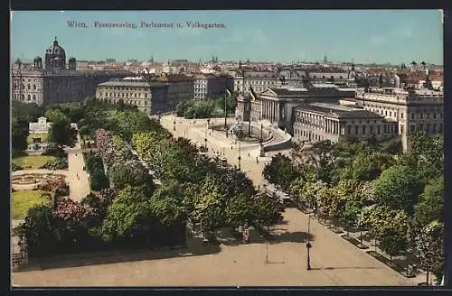 AK Wien, Franzensring mit Parlament u. Volksgarten aus der Vogelschau