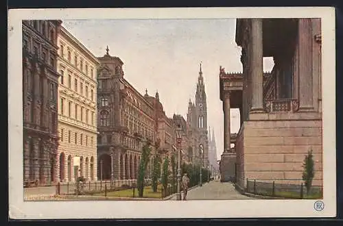 AK Wien, Reichsratsstrasse mit Rathaus u. Parlament