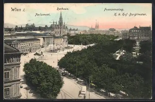 AK Wien, Franzensring mit Parlament, Rathaus und Burgtheater
