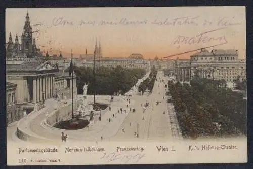 AK Wien, Franzensring mit Parlament, Rathaus und Burgtheater aus der Vogelschau