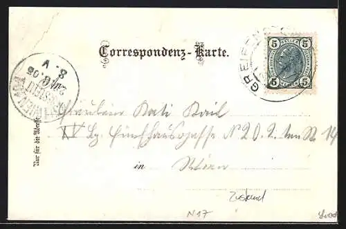 Lithographie Greifenstein /Donau, Kapelle mit Ruine