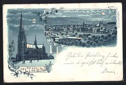 Lithographie Linz a. D., Dom, Gesamtansicht