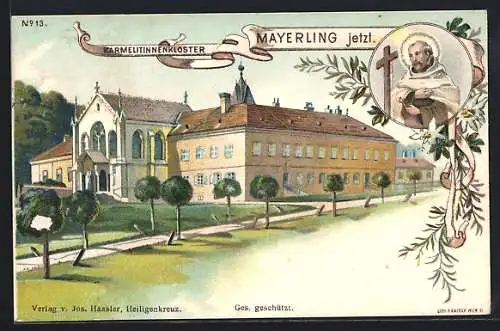 Lithographie Mayerling, Karmelitinnenkloster mit schöner Anlage