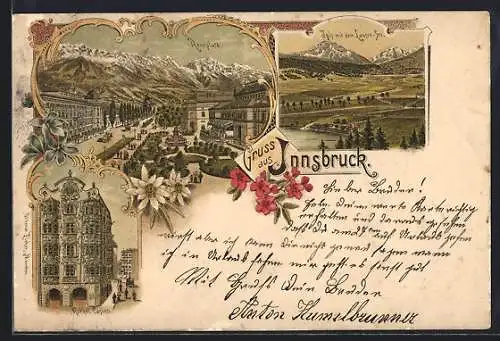 Lithographie Innsbruck, Rennplatz aus der Vogelschau, Kathol. Kasino