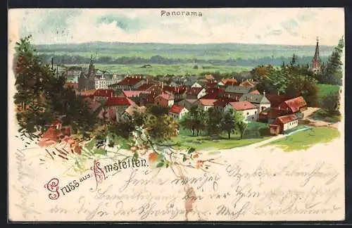 Lithographie Amstetten, Blick über die Dächer
