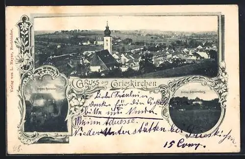 AK Grieskirchen, Ortsansicht, Schloss Reinleiten, Schloss Schlüsselberg