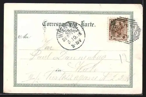 Lithographie Lilienfeld, Gasthof Kellerstübel, Blick auf das Stift, Stiftskirche