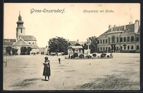 AK Gross-Enzersdorf, Hauptplatz mit Kirche