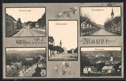 AK Mauer, Wienerstrasse, Kirchenplat, Kirchengasse und Panorama