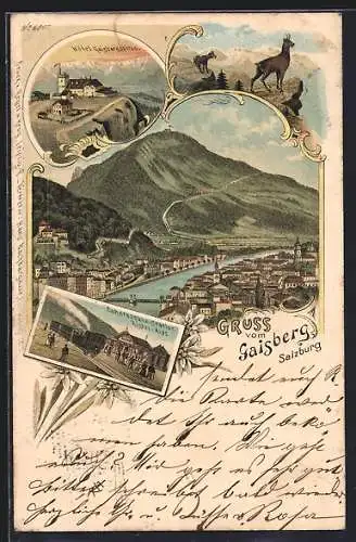 Lithographie Gaisberg, Hotel Gaisbergspitze, Zahnradbahn-Station Zister-Alpe