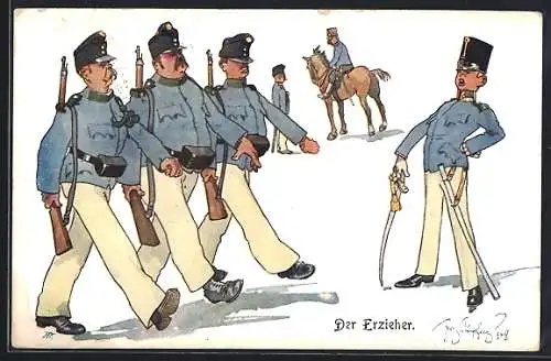 Künstler-AK Fritz Schönpflug: Der Erzieher, Soldaten in Uniform