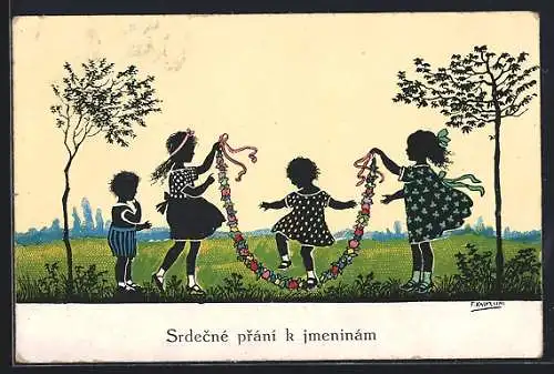 Künstler-AK Friedrich Kaskeline: Mädchen spielen mit einem Springseil