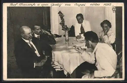 AK Präsident Masaryk a spis. Gorkij na Capri 1912