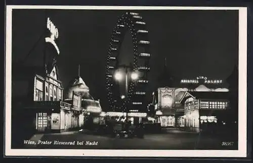 AK Wien, Prater Riesenrad bei Nacht