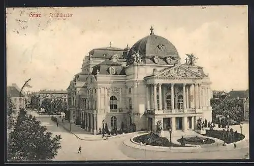 AK Graz, Strassenpartie am Stadttheater
