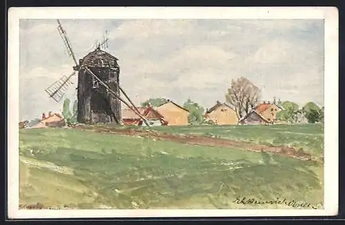 Künstler-AK Rotes Kreuz Nr. 2: Glogow in Galizien, Windmühle