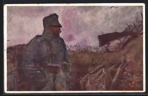 Künstler-AK Rotes Kreuz Nr. 439, Soldat in Schützengraben