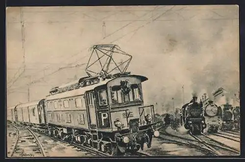 Künstler-AK Elektricka rychlikova lokomotiva, tschechische Eisenbahn