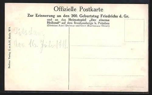 Künstler-AK 200. Geburtstag König Friedrich II. (der Grosse), Schmiede z. Eisernen Heiland