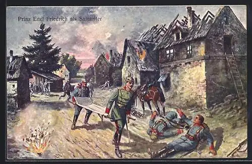 Künstler-AK Prinz Eitel Friedrich von Preussen als Samariter, Rotes Kreuz
