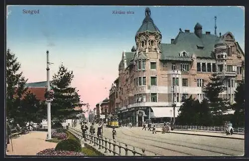 AK Szeged-Czegled, Karasz utca, eine Strassenbahn