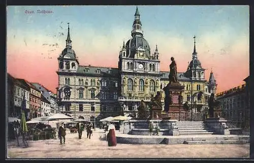 AK Graz, Rathaus und Denkmal