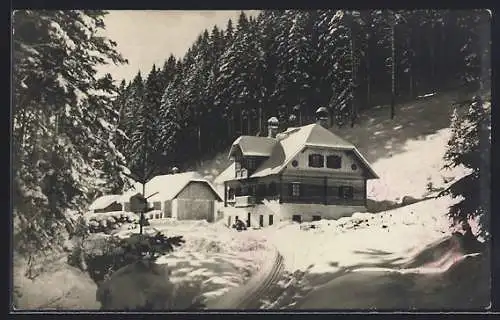 AK Admont, die Restauration Kaiserau im Schnee