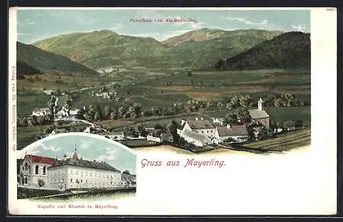 AK Mayerling, Panorama von Alt-Mayerling, Kapelle und Kloster in Mayerling