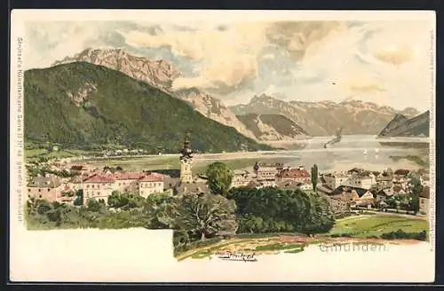 Künstler-AK Otto Strützel: Gmunden, Ortsansicht