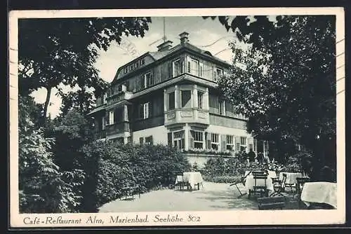 AK Marienbad, Cafe-Restaurant Alm mit Garten