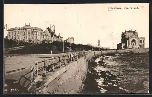 AK Constanza, Am Strand mit Ortsansicht