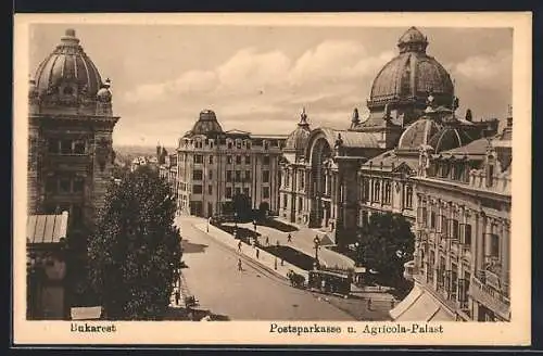 AK Bukarest, Postsparkasse u. Agricola-Palast