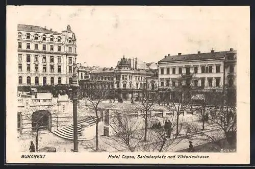 AK Bukarest, Hotel Capscha, Sarindarplatz u. Victoriastrasse