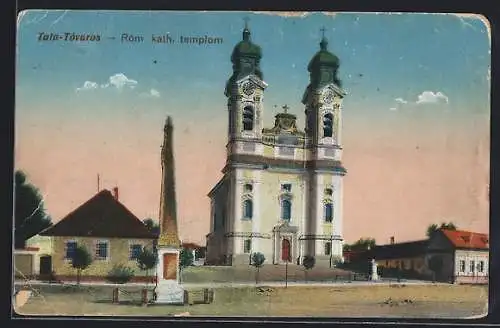 AK Tata-Tovaros, Rom. kath. templom, Teilansicht mit Kirche