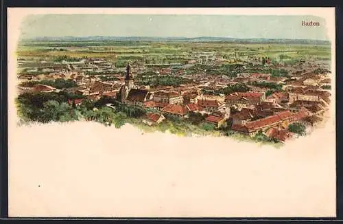 Lithographie Baden, Panorama über den Ort