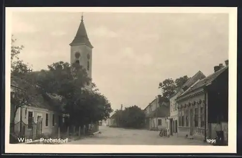 AK Probstdorf, Strassenpartie mit Kirchturm