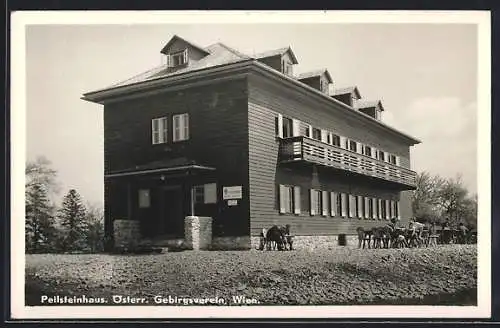 AK Peilsteinhaus, Szene vor der Berghütte