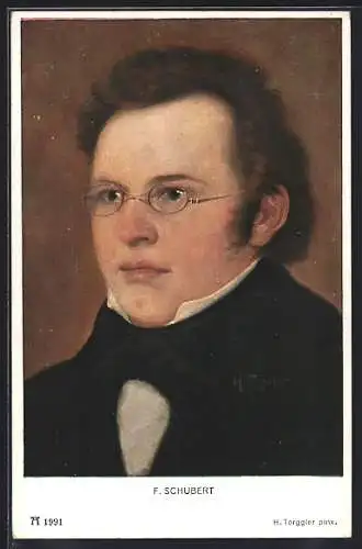 AK Franz Schubert, Komponist, Portrait mit Brille