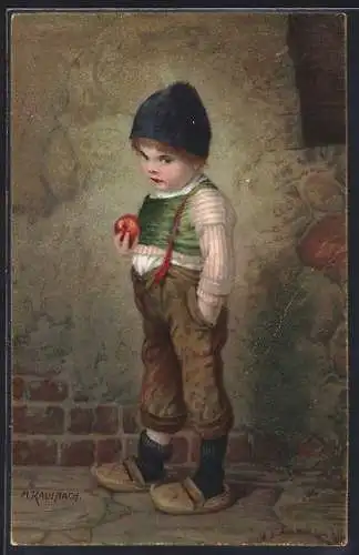 Künstler-AK Hermann Kaulbach: Ruppsack, Junge mit Apfel und Hand in der Hosentasche