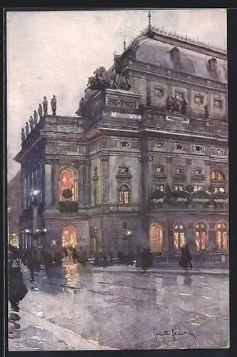 Künstler-AK Jaroslav Setelik: Praha, Narodni divadto