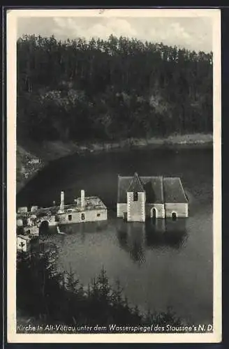 AK Alt-Vöttau, Kirche bei Hochwasser