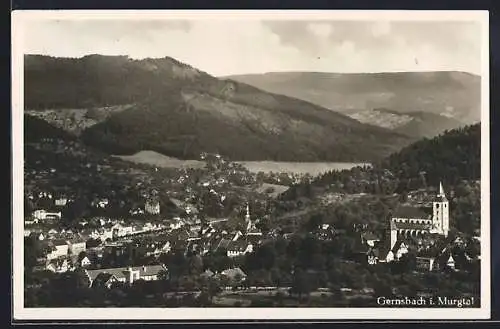 AK Gernsbach, Kirchpartie mit Bergpanorama