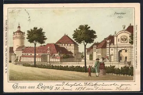 Lithographie Leipzig, Peterstor aus dem Jahre 1770