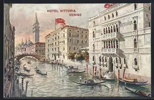 AK Venezia, Hotel Vittoria, Gondeln auf dem Kanal