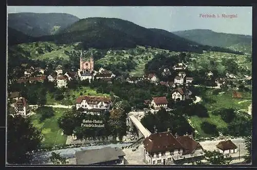 AK Forbach, Ansicht von oben mit Bahn-Hotel Friedrichshof