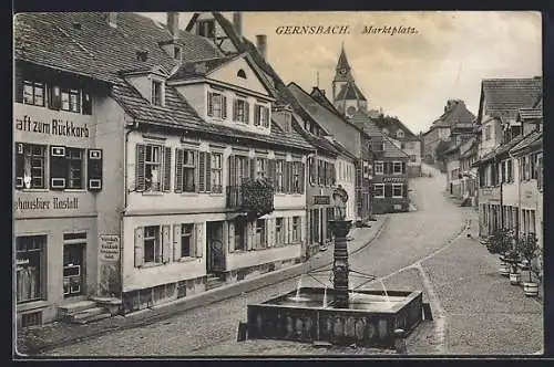 AK Gernsbach, Marktplatz mit Brunnen