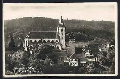 AK Gernsbach, Kath. Kirche mit Storchenturm