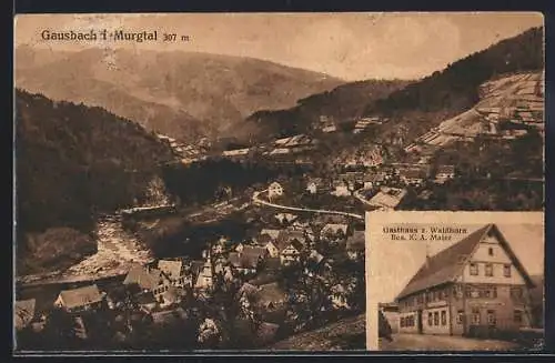 AK Gausbach i. Murgtal, Gasthaus zum Waldhorn, Orts-Panorama