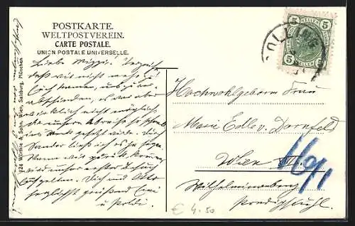 AK Golling, Uferpartie mit Bergen