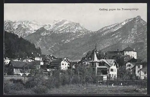 AK Golling, Blick zum Ort gegen das Tennengebirge